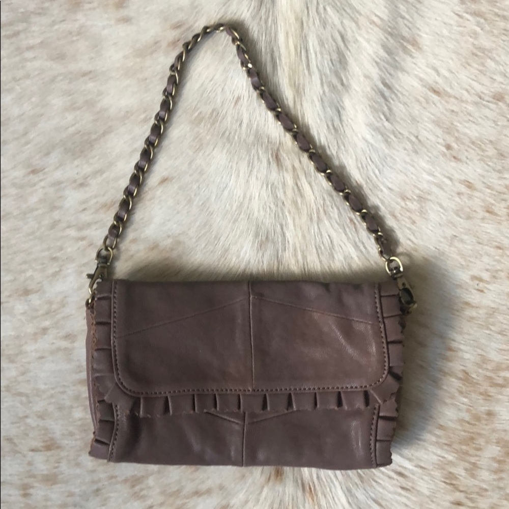 7 Chi Taupe Leather with Chain Strap Bag